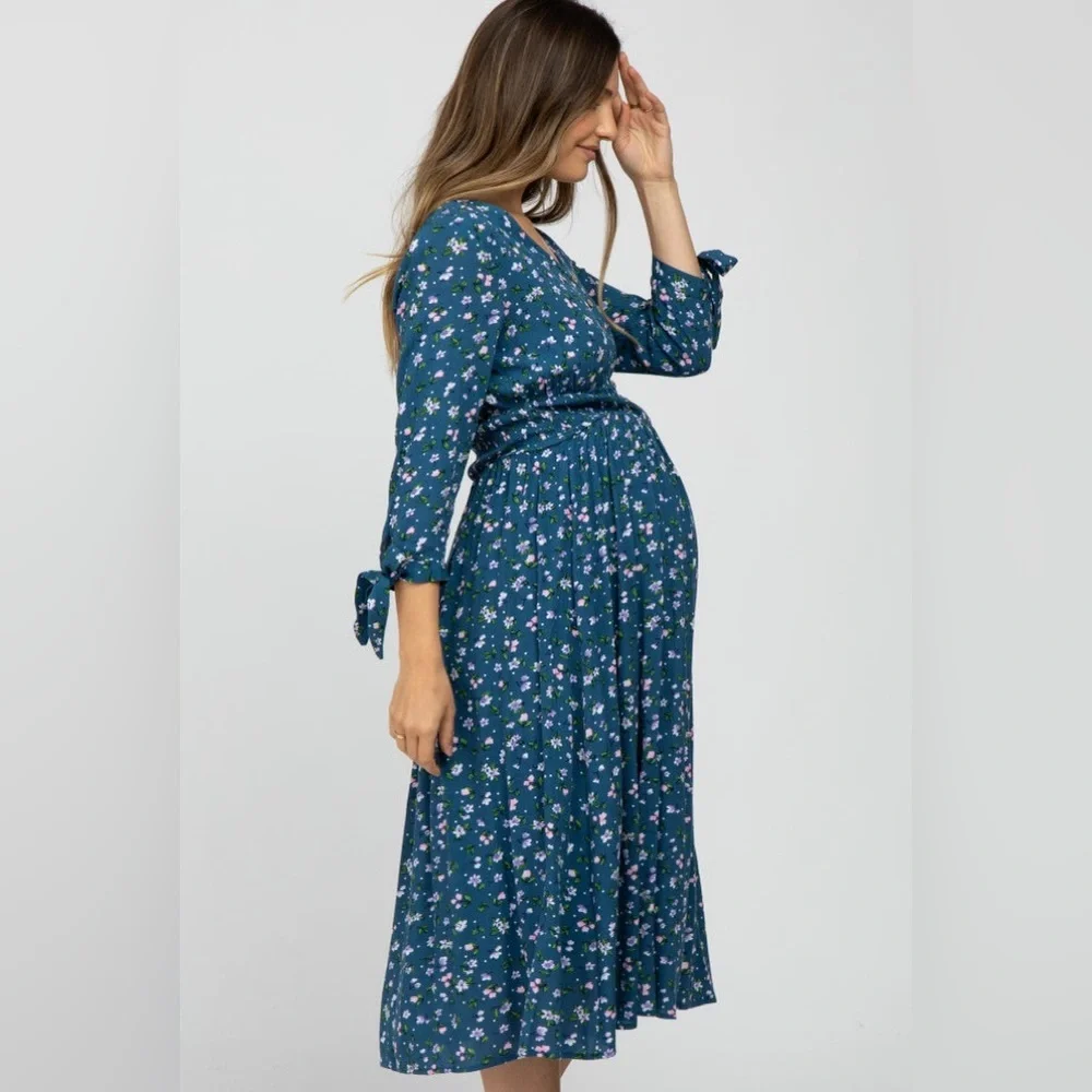 PinkBlush floral smocked waist midi dress nwot